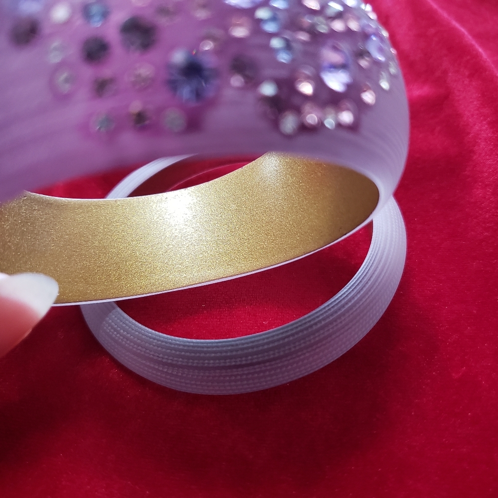 Vintage Purple Plum Carved LUCITE with Rhinestones WIDE Tapered Bangle Bracelet - Picture 12 of 16